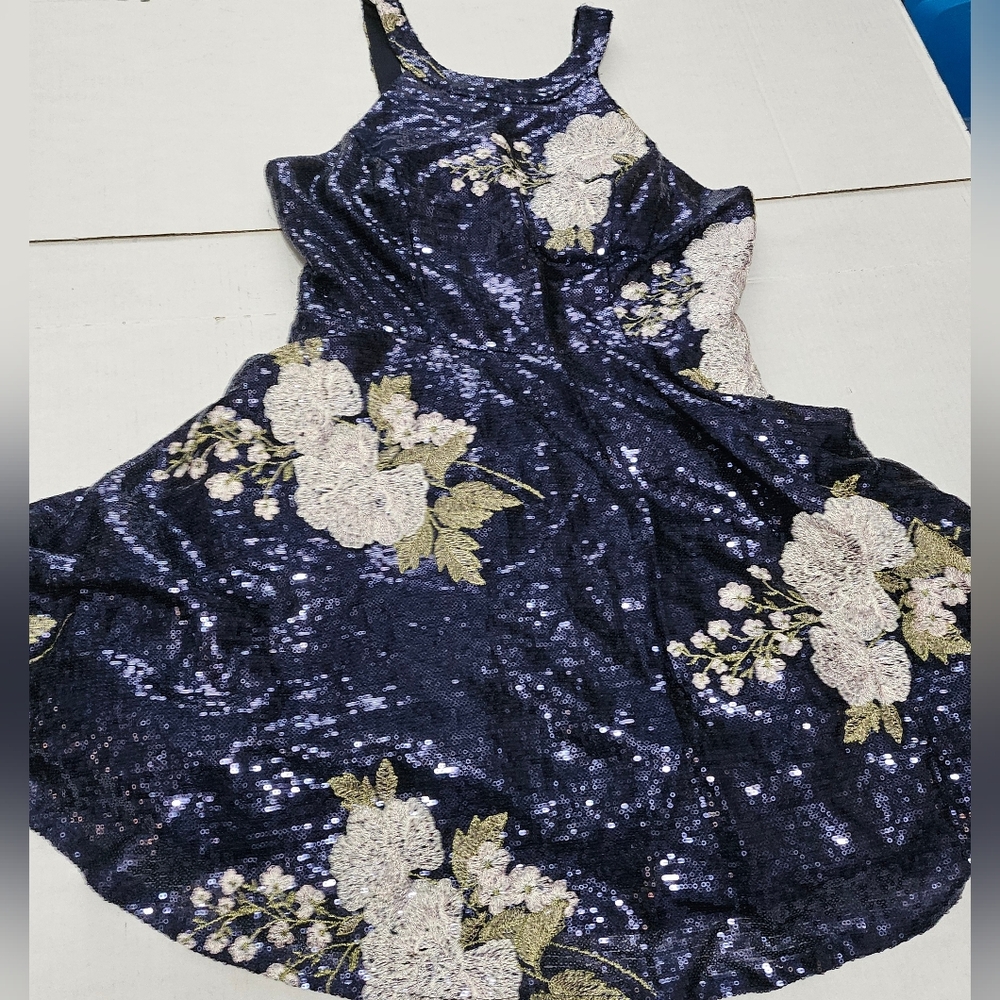 Honey and Rosie Navy‎ Sequin Floral Cocktail Party Dress Ladies Juniors Size 9